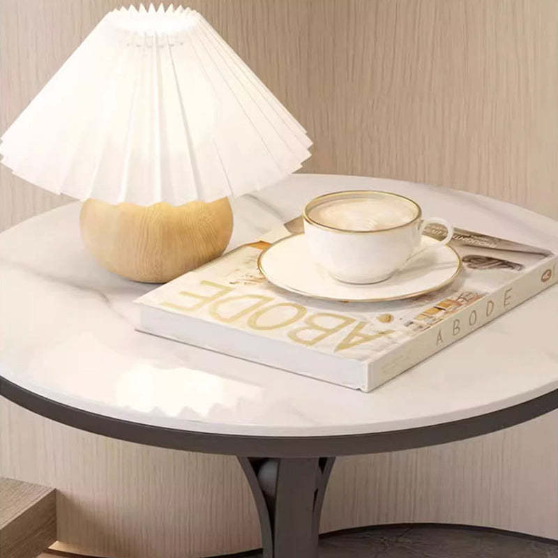 Contemporary Round Rock Slab Iron End Table