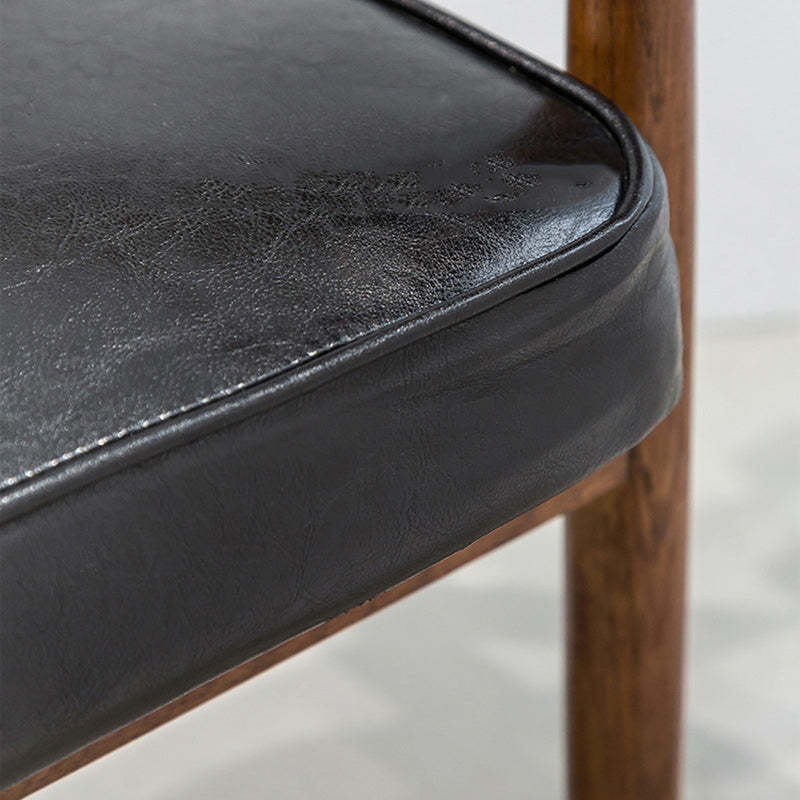 Nordic Leather Oak Dining Chair — Original Wood Color / Red