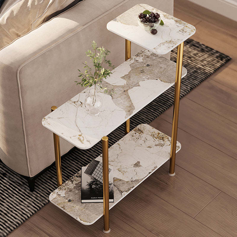 Scandinavian Rock Panel Steel 3-Tier Side Table — Glossy Italian Gray