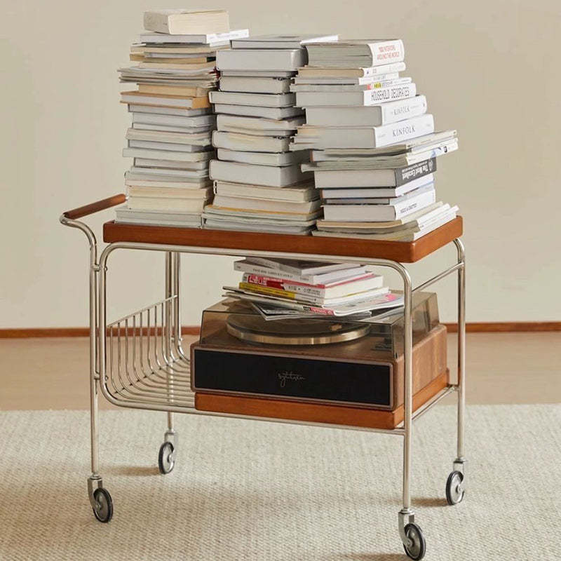 Vintage Removable Wood Metal 2-Tier End Table