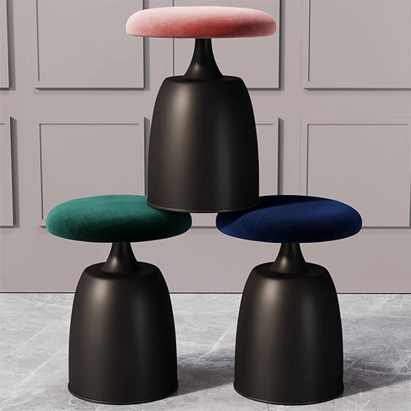 Minimalist Cylinder Fabric Metal Vanity Stool — Red + Blue Base