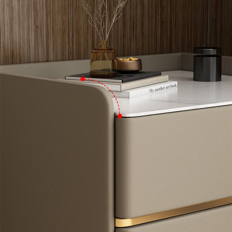 Modern Solid Wood Rock Slab Leather Nightstand
