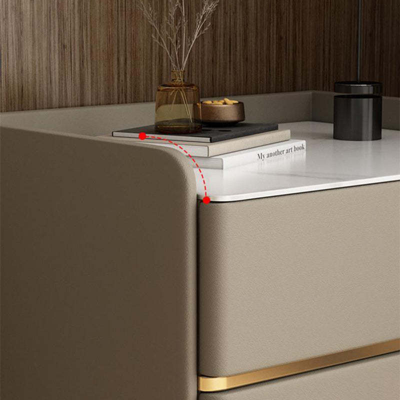 Modern Solid Wood Rock Slab Leather Nightstand