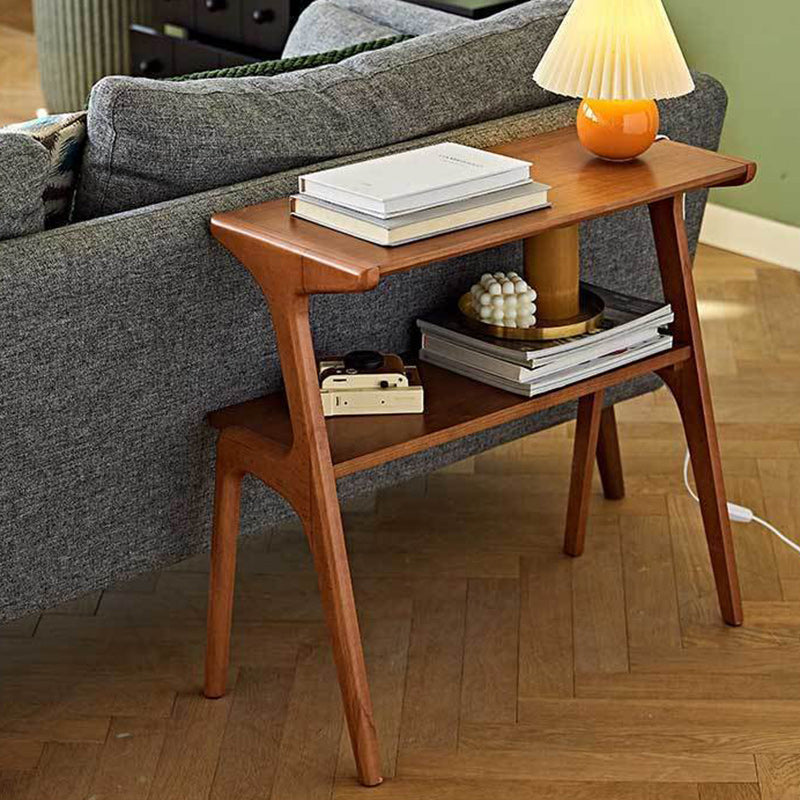 Retro Beech Rubberwood 2-Tier Side Table