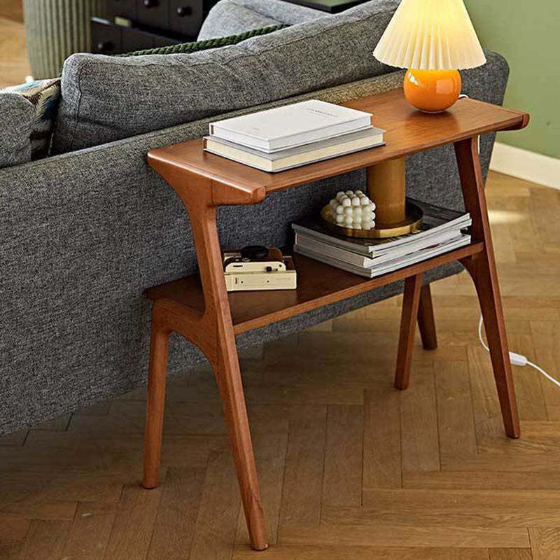 Retro Beech Rubberwood 2-Tier Side Table