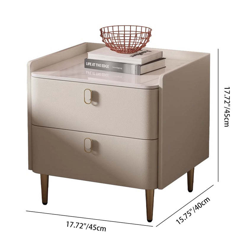 Minimalist Rock Panel Pine Square Nightstand 2-Drawer