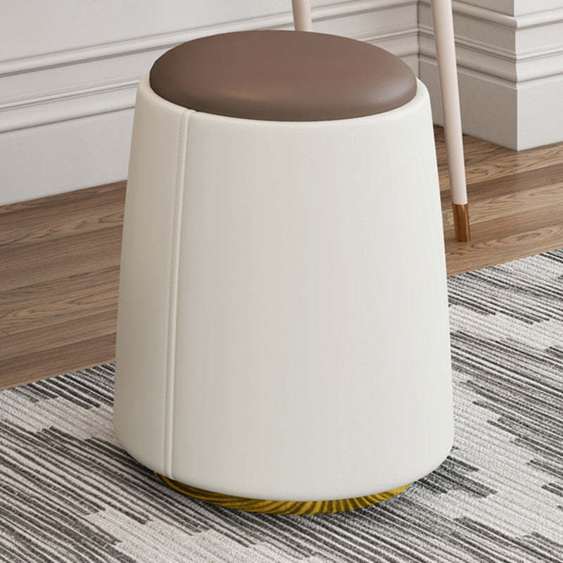 Minimalist Napa Leather Wood Round Vanity Stool