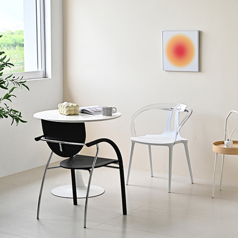 Minimalist Curve Frame Plastic Dining Armchair — White
