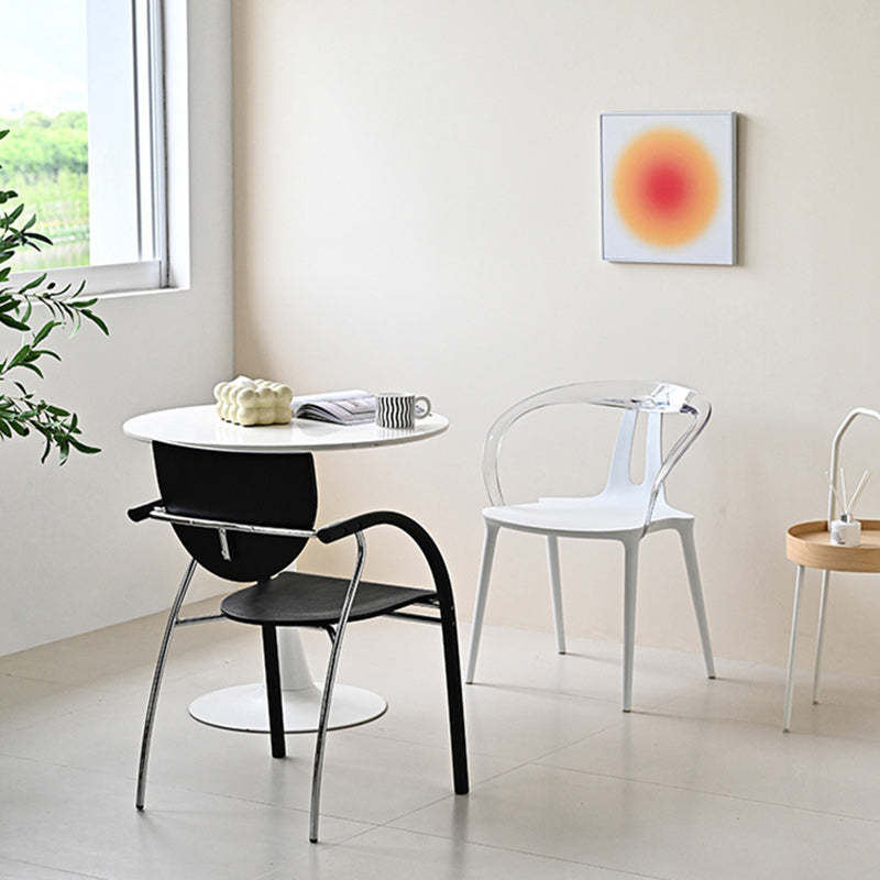 Minimalist Curve Frame Plastic Dining Armchair — White