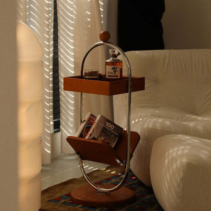 Retro Cherry Wood Stainless Steel Side Table