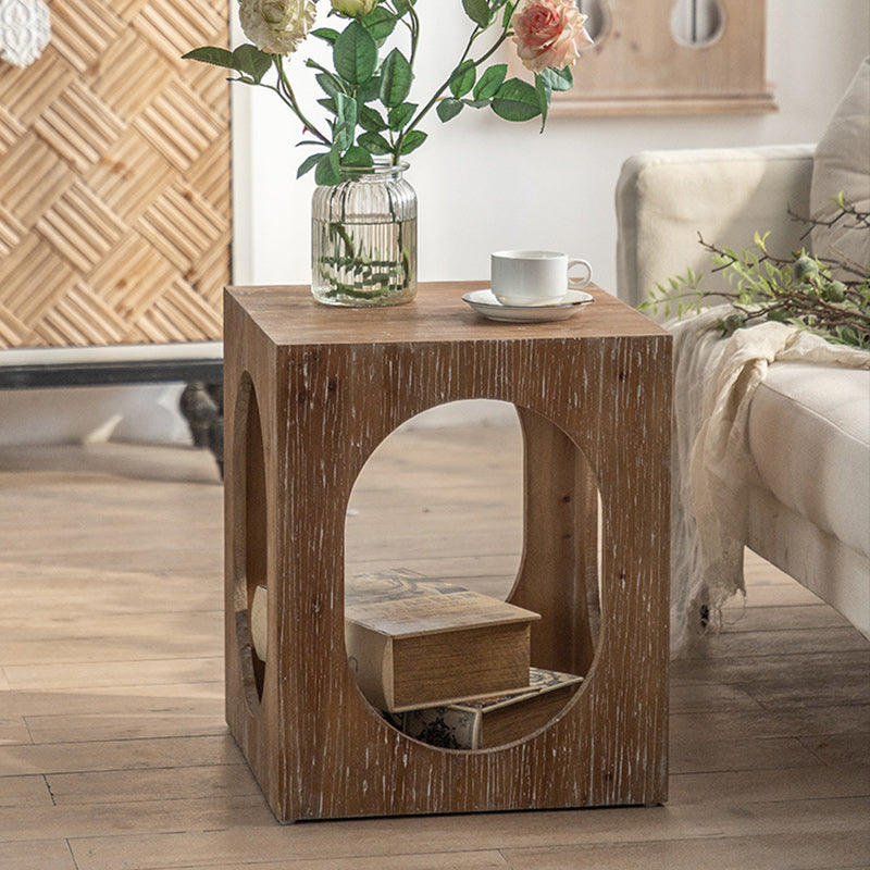 Japanese Rectangular Wood 2-Tier End Table