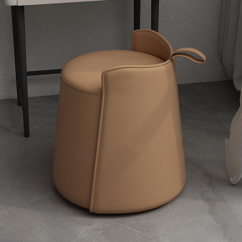 Nordic Cylinder Leather Wood Vanity Stool