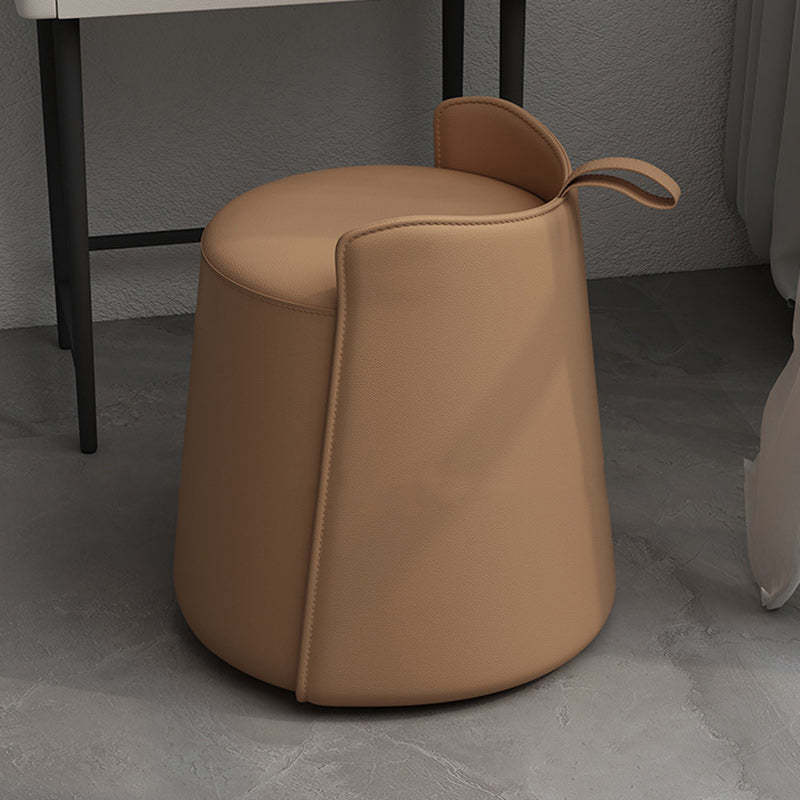 Nordic Cylinder Leather Wood Vanity Stool