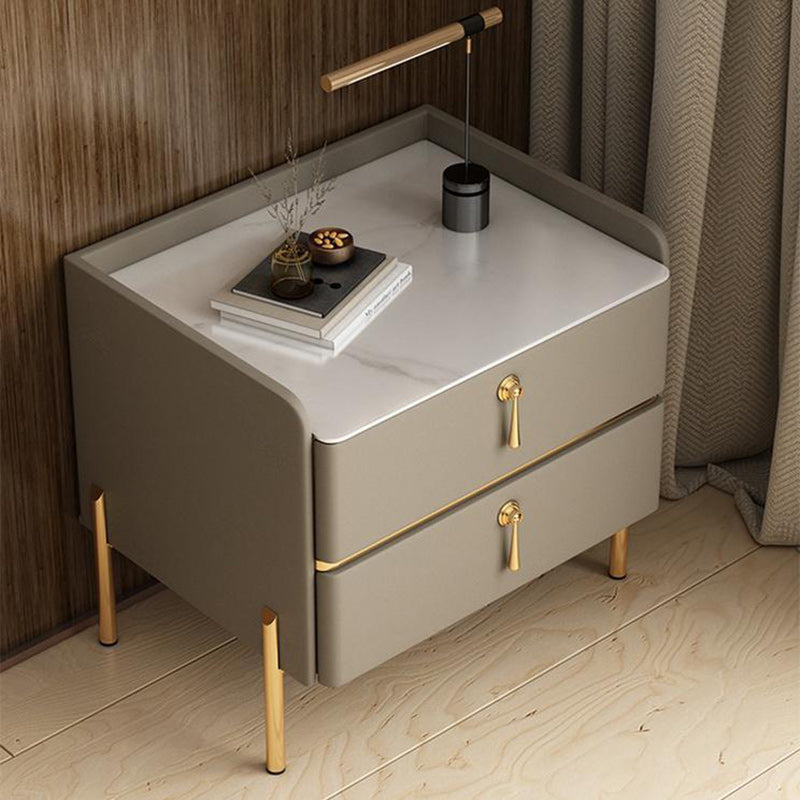 Modern Solid Wood Rock Slab Leather Nightstand