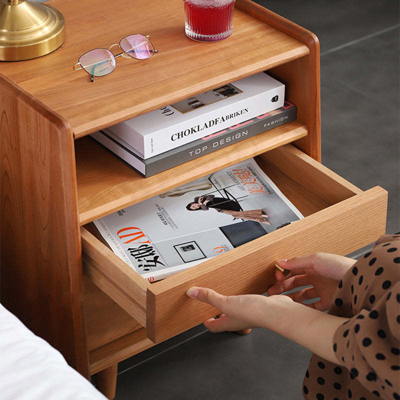 Retro Cherry Wood Oak Walnut 2-Drawer Nightstand