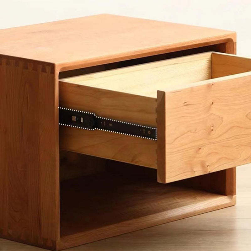 Chinese Square Wood 1-Drawer Nightstand