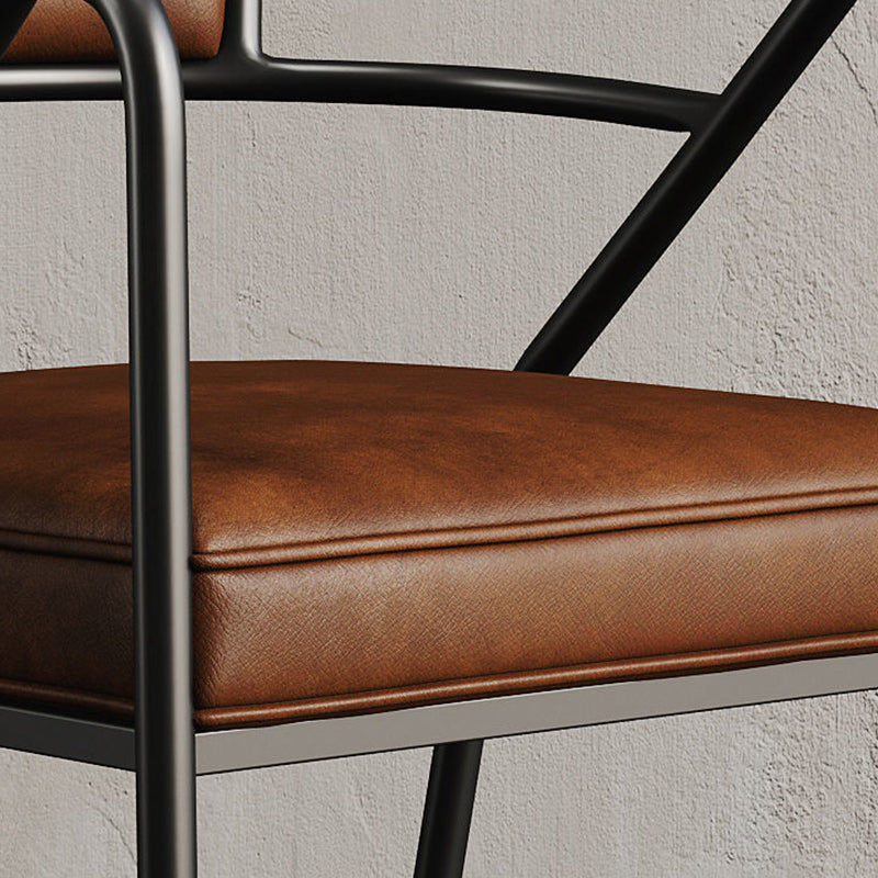 Industrial Suede Leather Curved Dining Chair — Black Frame / Blue - Leather