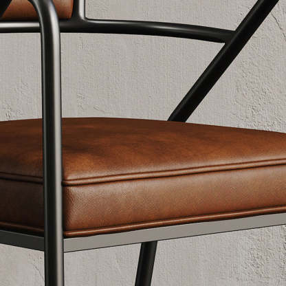 Industrial Suede Leather Curved Dining Chair — Black Frame / Blue - Leather