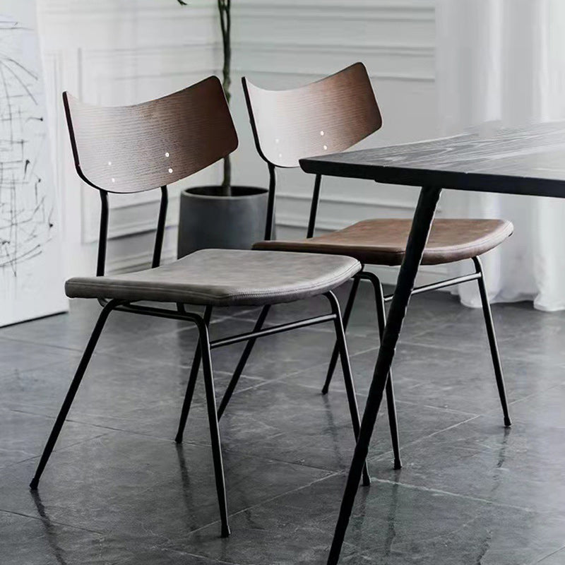 Industrial Curved PU Leather Dining Chair — Black / Orange