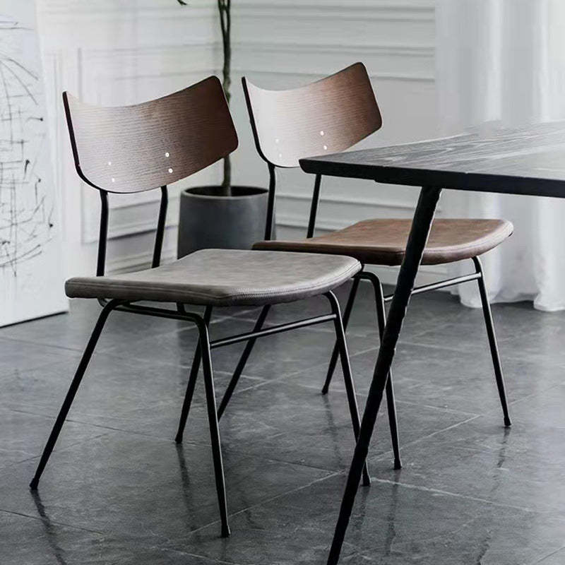Industrial Curved PU Leather Dining Chair — Black / Orange