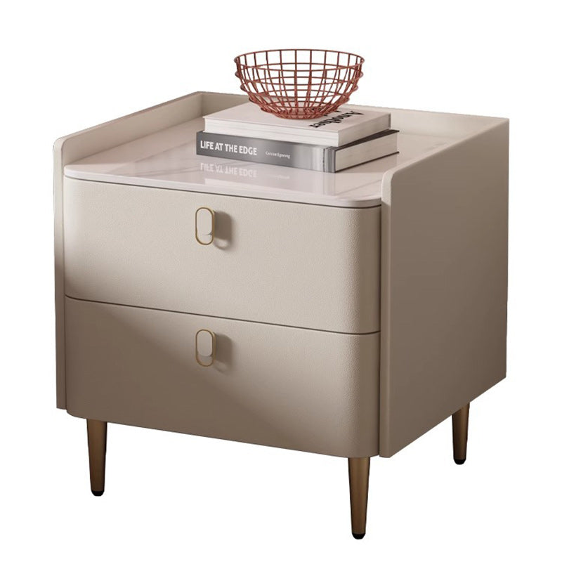 Minimalist Rock Panel Pine Square Nightstand 2-Drawer
