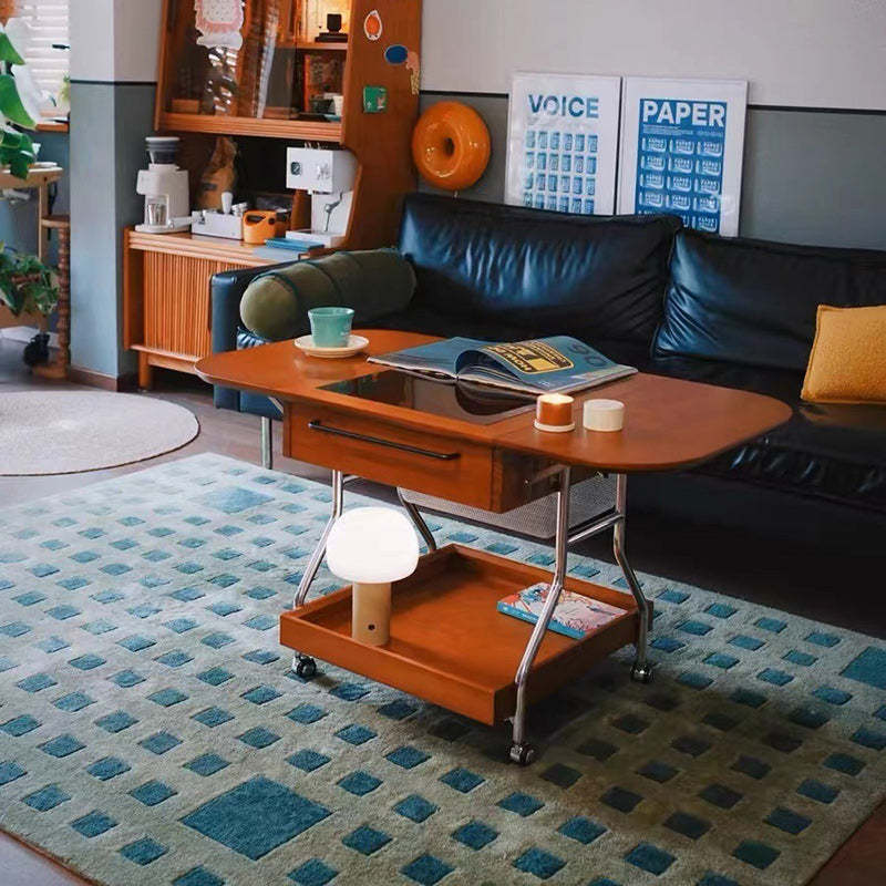 Retro Rectangular Wood Glass Metal Coffee Table