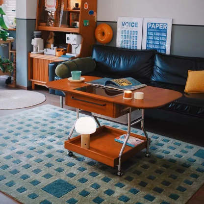 Retro Rectangular Wood Glass Metal Coffee Table