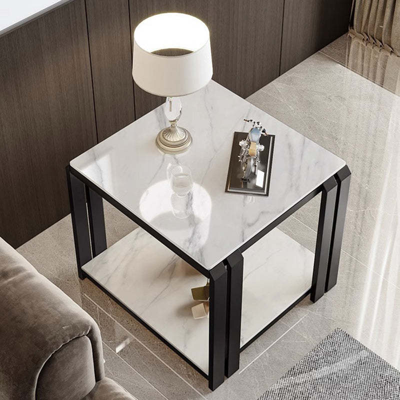 Luxury Square Rock Slab Metal 2-Tier Side Table — Green