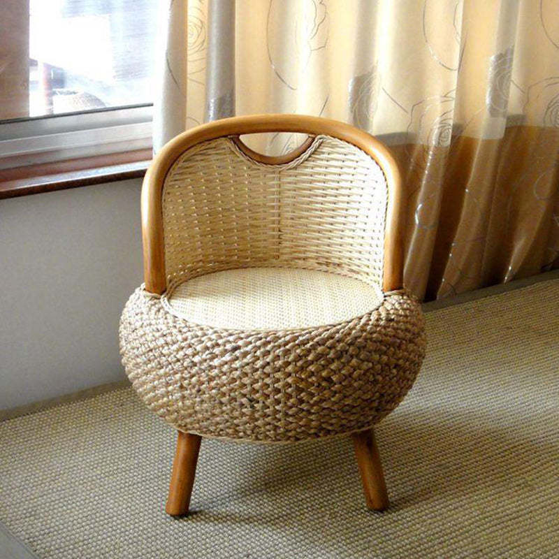 Vintage Orb Curved Bamboo Rattan Chair — Original Wood Color