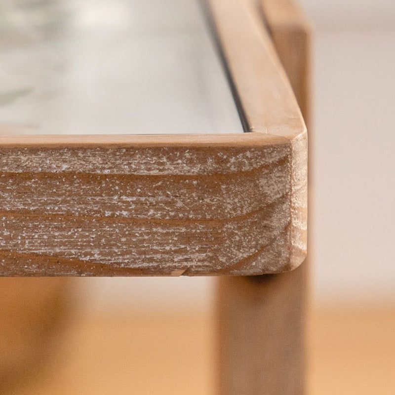 Scandinavian Square Glass Wood Coffee Table
