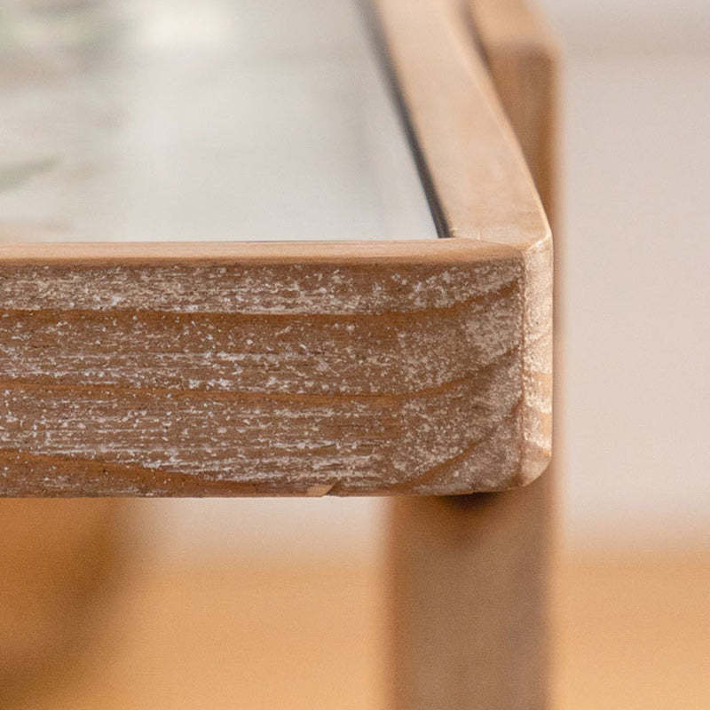 Scandinavian Square Glass Wood Coffee Table