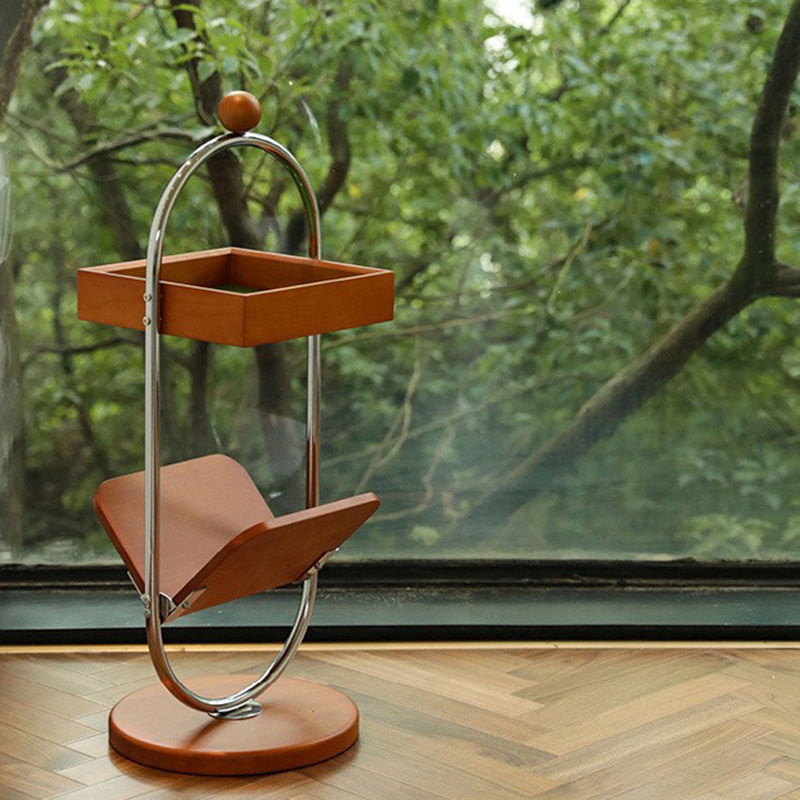 Retro Cherry Wood Stainless Steel Side Table — Cherry Wood Color