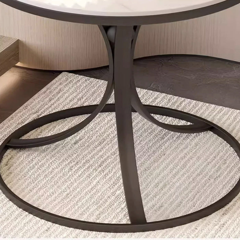 Contemporary Round Rock Slab Iron End Table