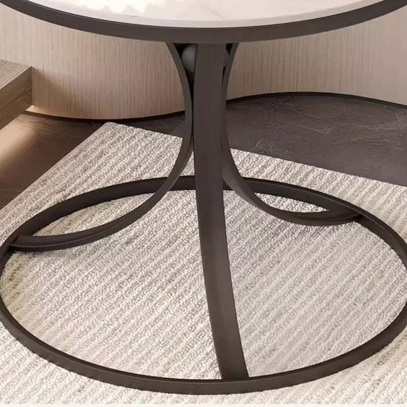 Contemporary Round Rock Slab Iron End Table