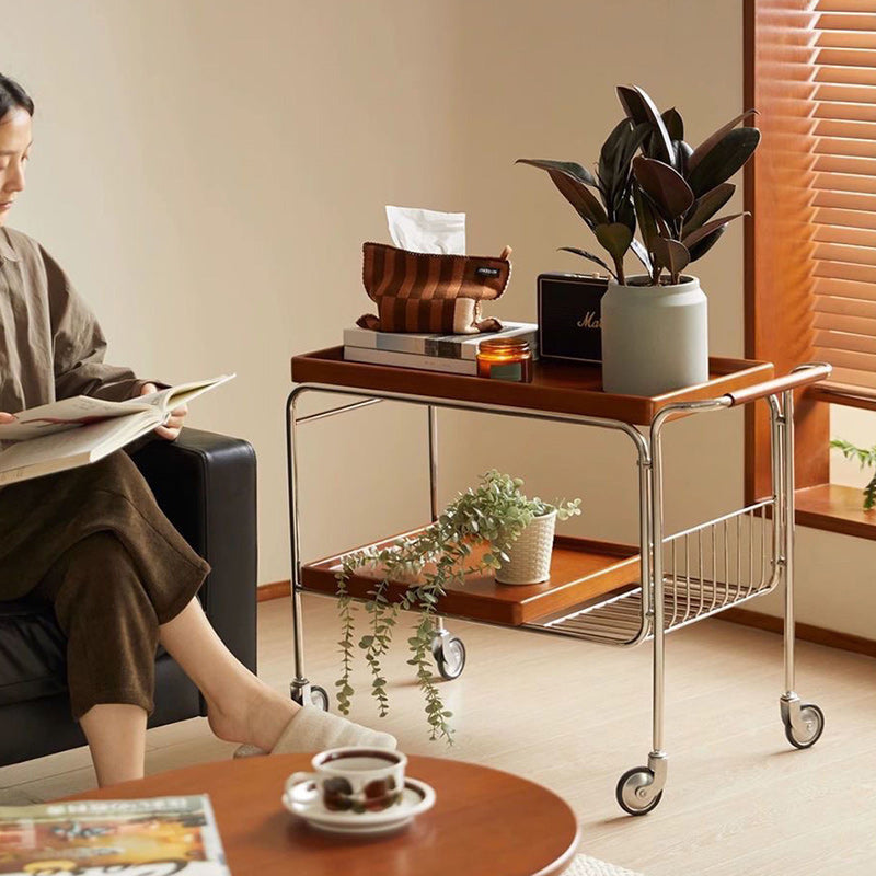 Vintage Removable Wood Metal 2-Tier End Table