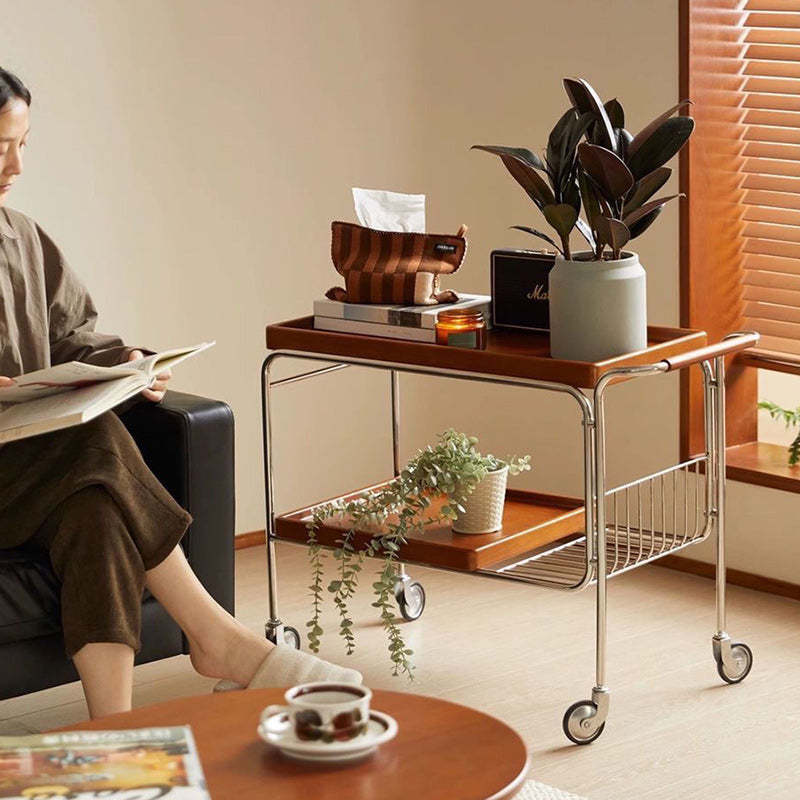 Vintage Removable Wood Metal 2-Tier End Table