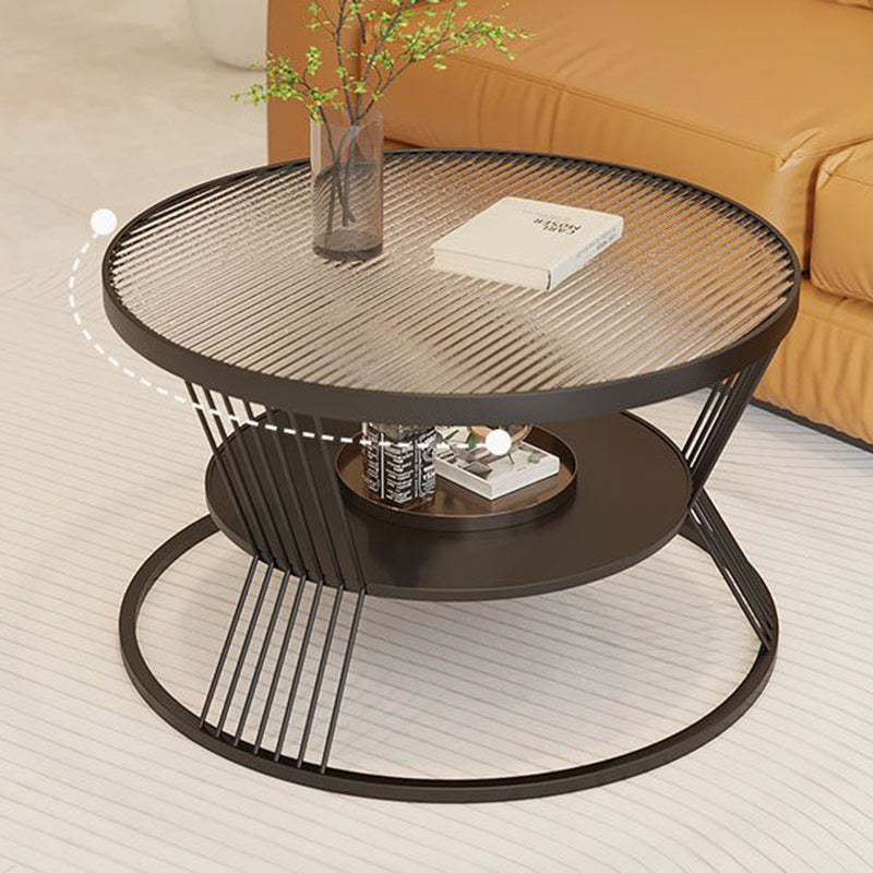 Modern Luxury Tempered Glass Iron 2-Tier End Table