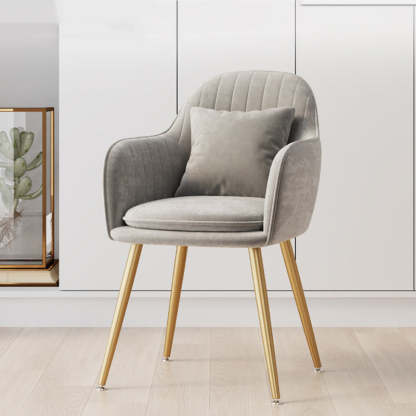 Nordic Striped Velvet Steel Dining Chair — With Pillow / Purple + Black Frame