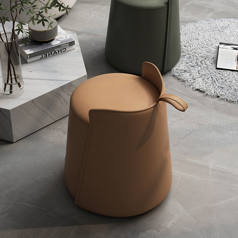 Nordic Cylinder Leather Wood Vanity Stool