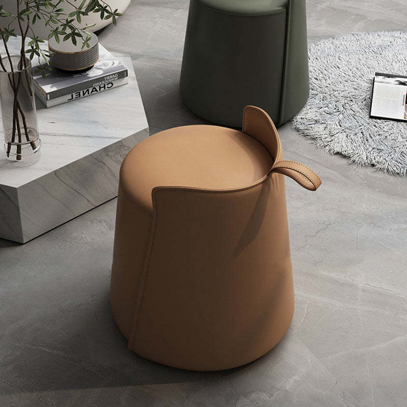 Nordic Cylinder Leather Wood Vanity Stool