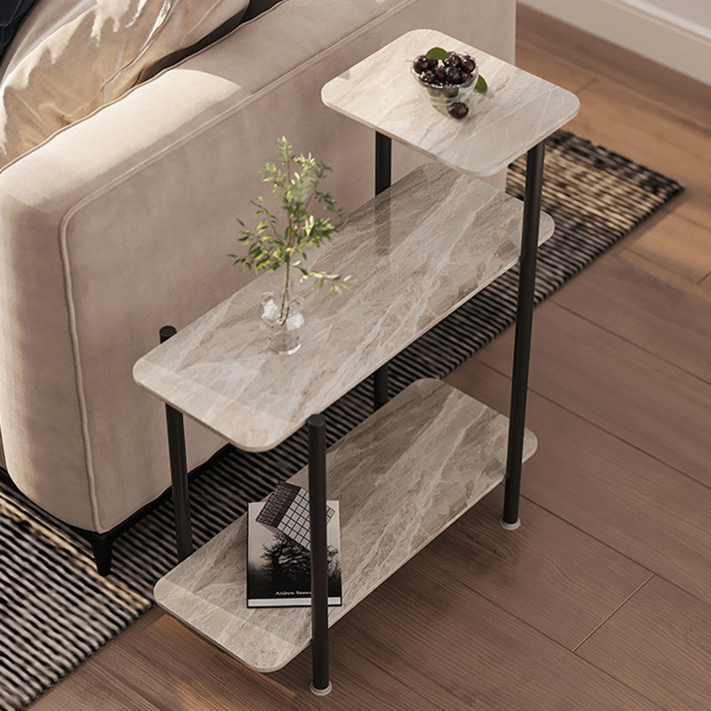 Scandinavian Rock Panel Steel 3-Tier Side Table — Glossy Snow Mountain White