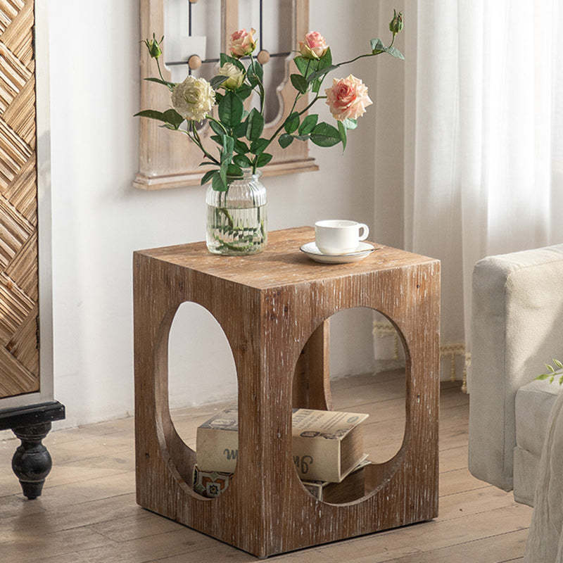 Japanese Rectangular Wood 2-Tier End Table