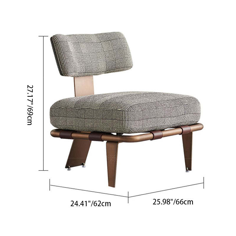 Minimalist Saddle Leather Lattice Base Square Accent Chair