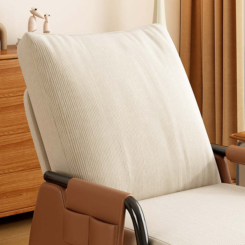 Modern Corduroy Leather Foldable Recliner — With Footrest / White Seat & Brown Frame
