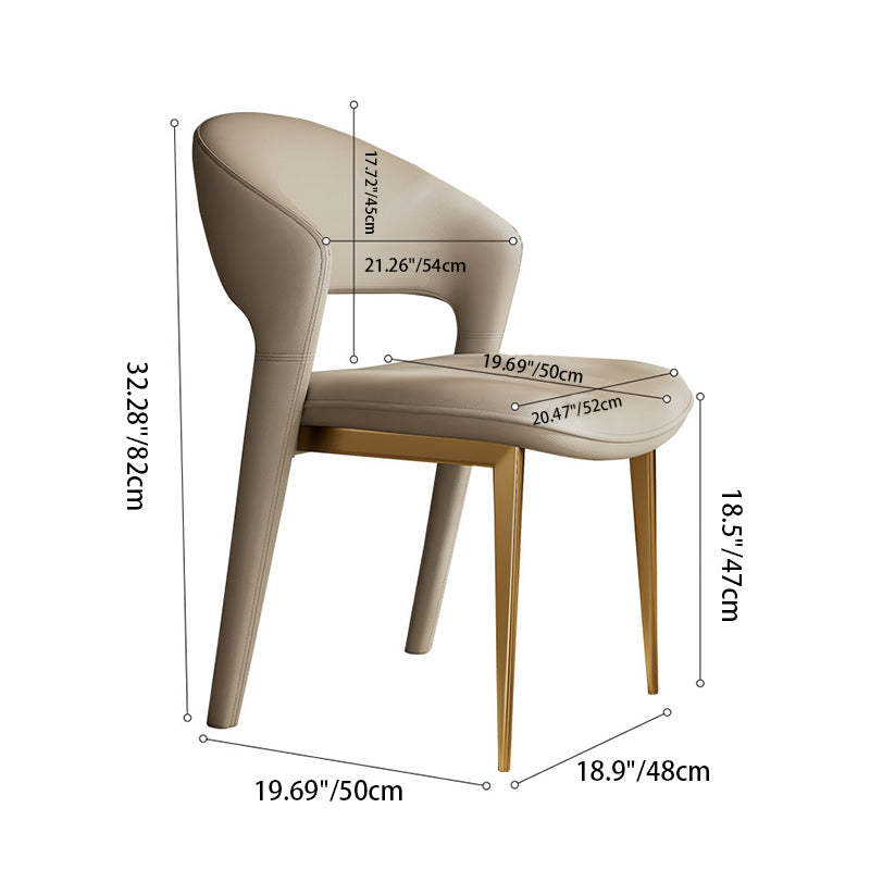 Modern Curved Leather Metal Dining Chair — Gold / Orange
