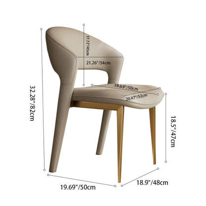 Modern Curved Leather Metal Dining Chair — Gold / Orange