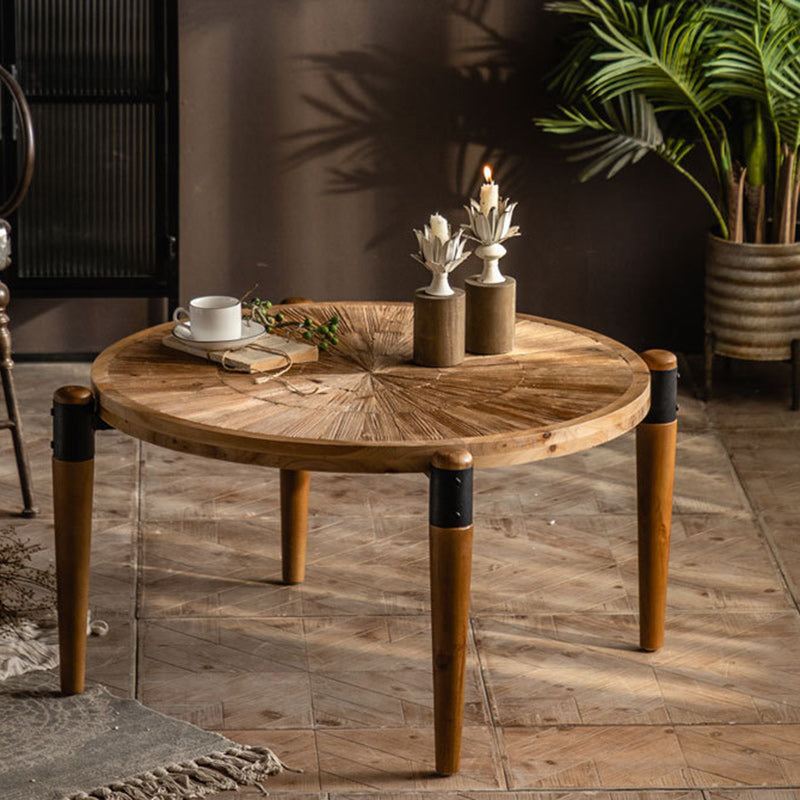 Rustic Round Wood Iron Coffee Table