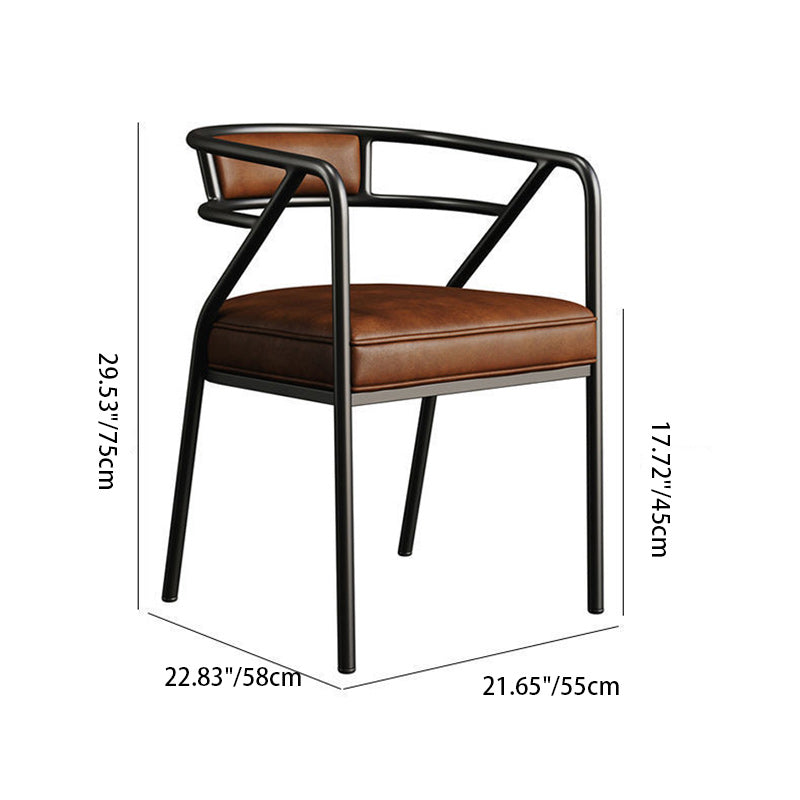 Industrial Suede Leather Curved Dining Chair — Black Frame / Brown - Leather