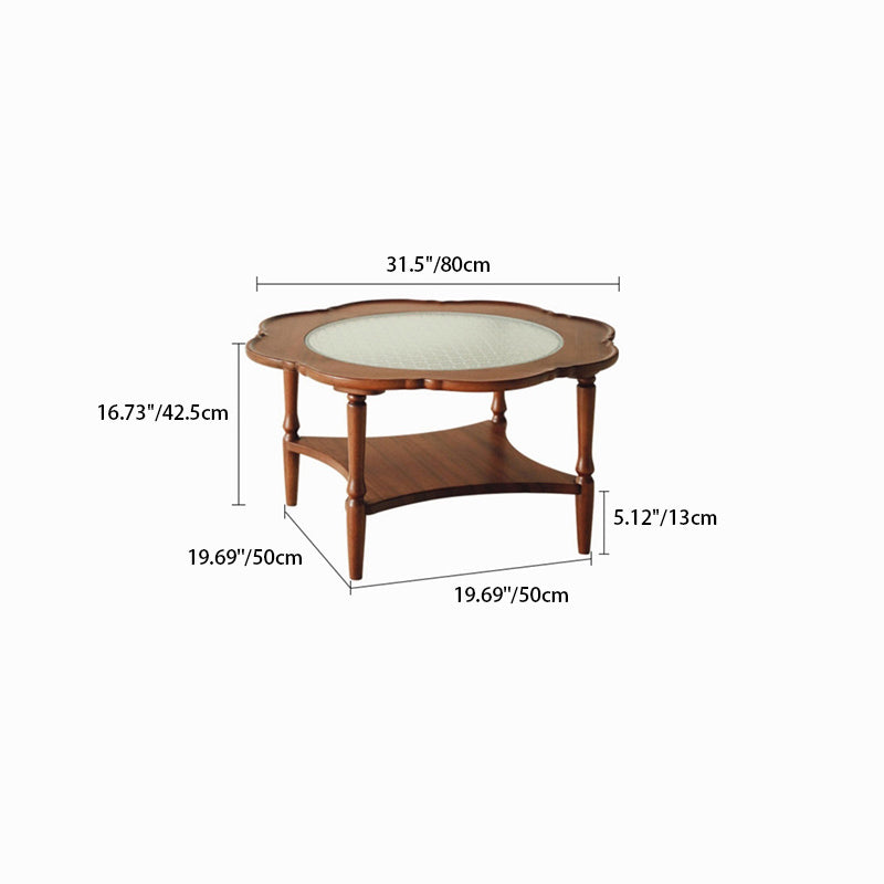 Retro Flower Wood Glass Coffee Table