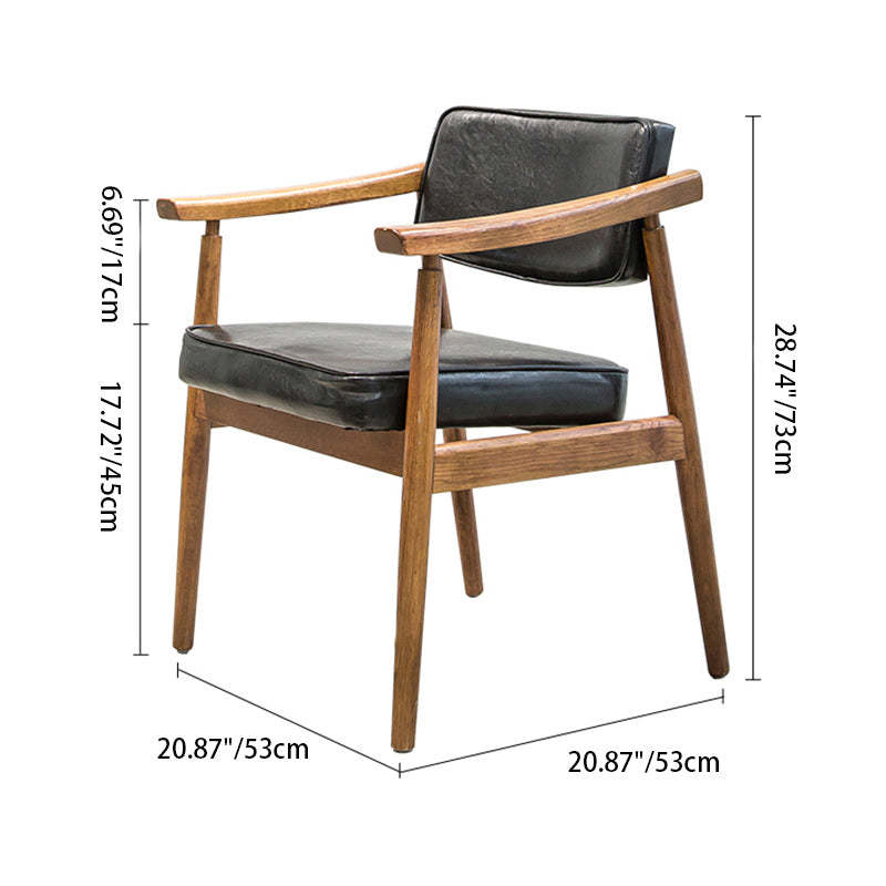 Nordic Leather Oak Dining Chair — Original Wood Color / Green